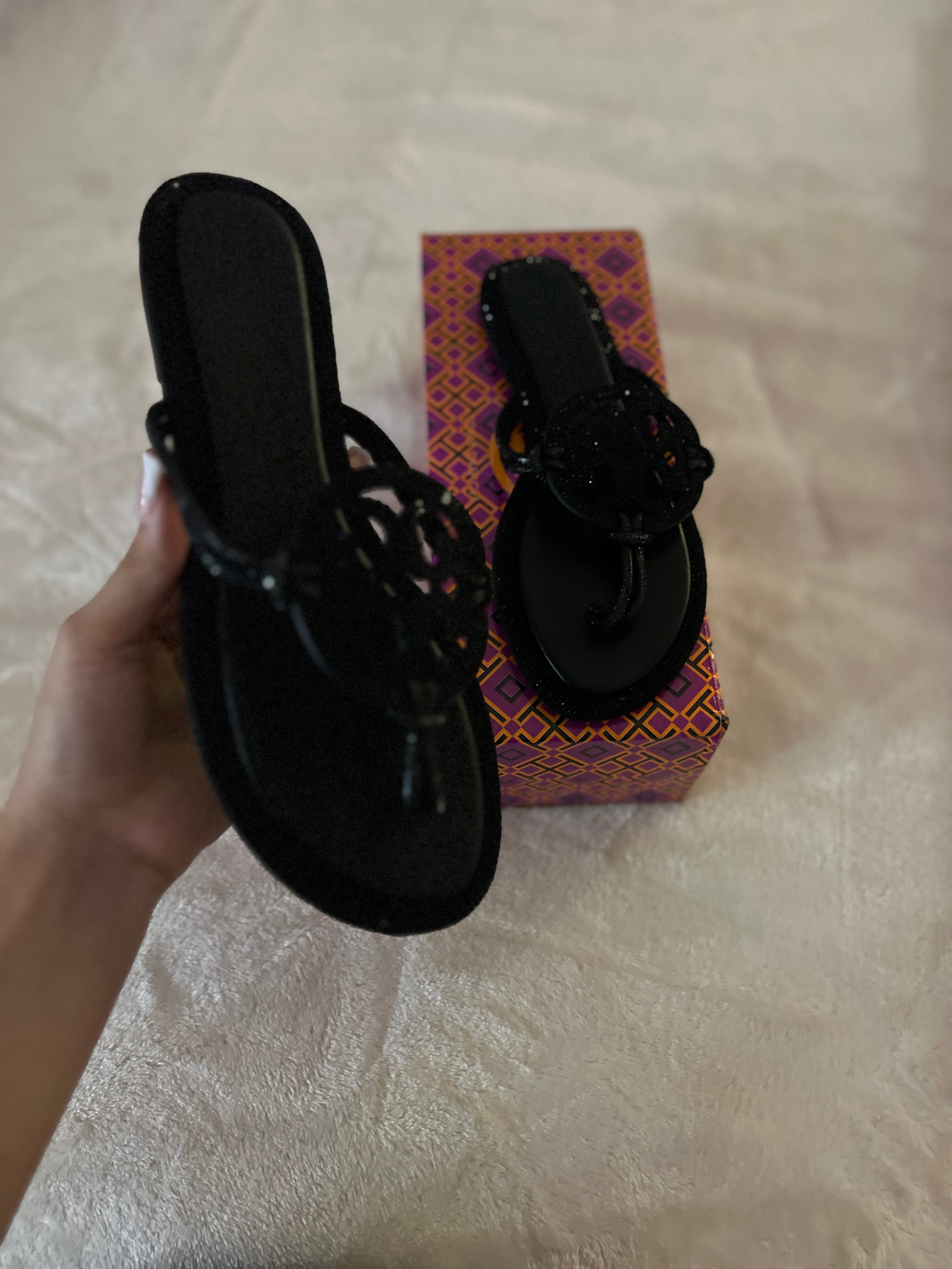 sparkly black tor buch sandals