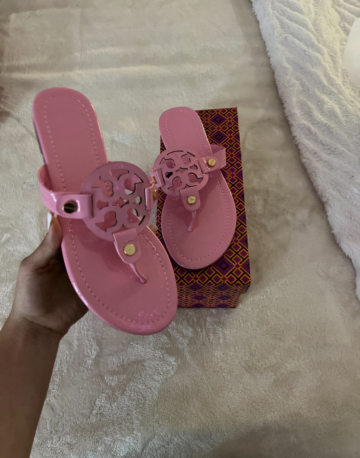 glossy pink tor buch sandals