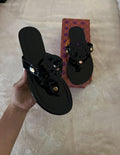 glossy black tor buch sandals